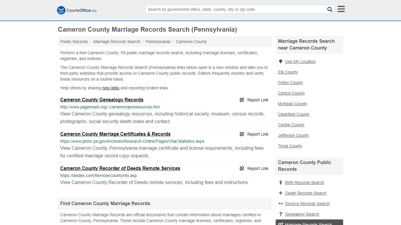 Marriage Records Search - Cameron County, PA (Marriage ...